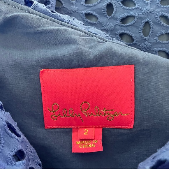 Lilly Pulitzer Joey Dress in Coastal Blue Oval Flower Petal Eyelet - Size 2 - Picture 9 of 9